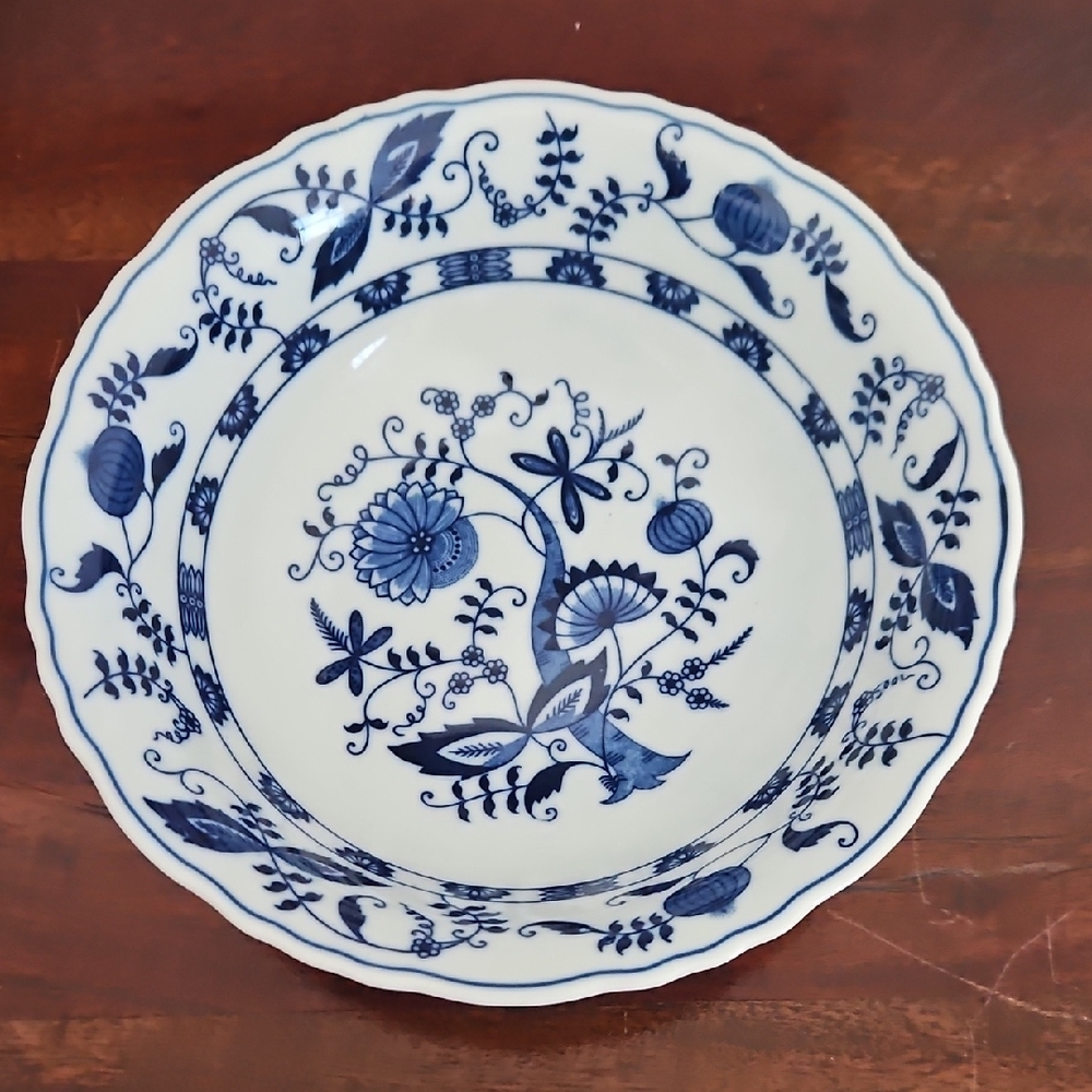 Vintage Blue Floral Porcelain Serving Bowl